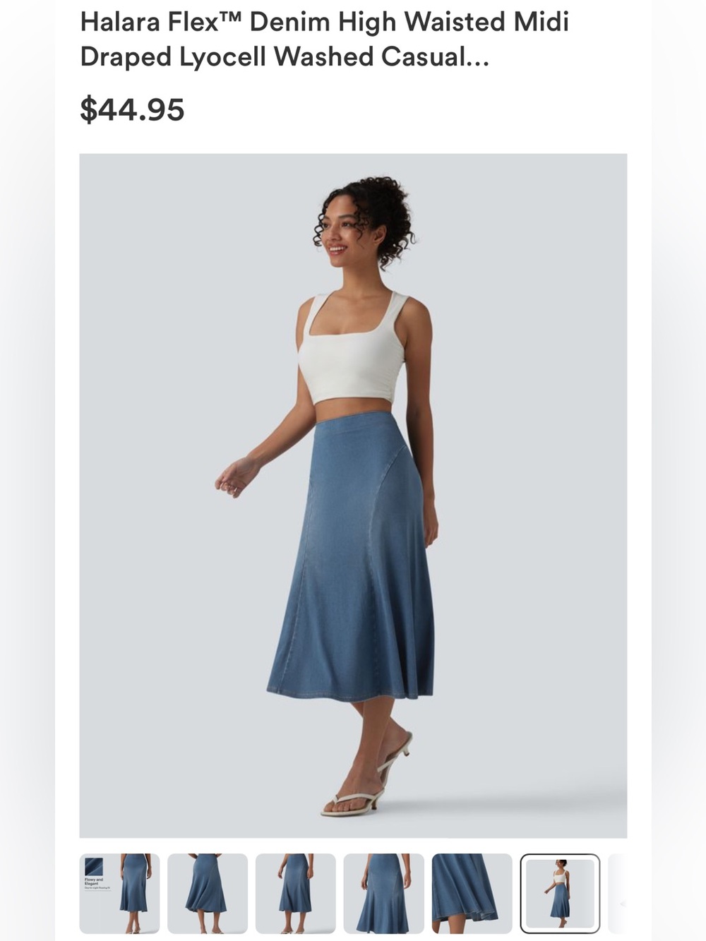 HALARA Washed Denim Blue High-Waisted Midi Skirt